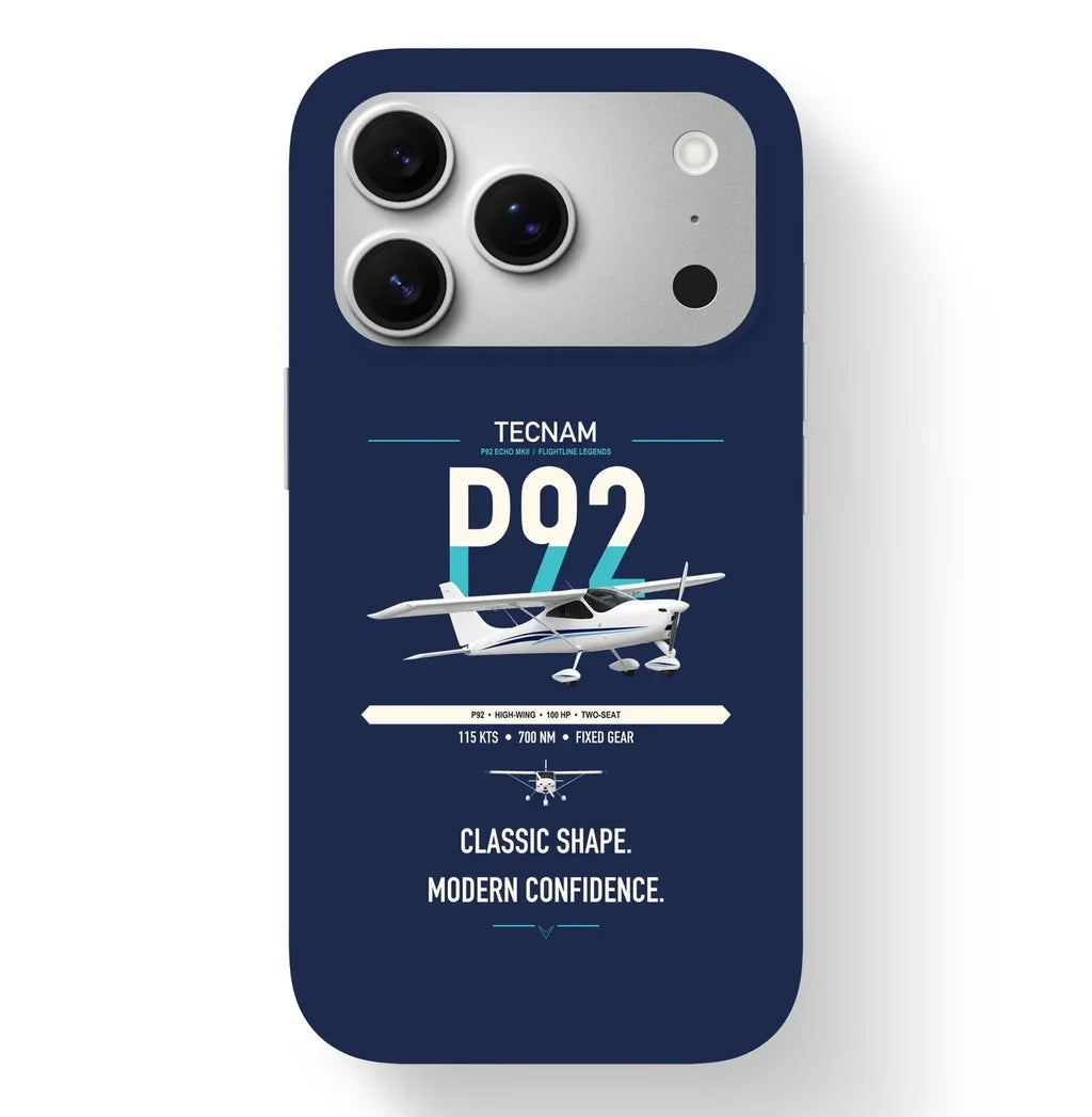 Tecnam P92 Echo MkII design on navy blue magsafe iphone case, for iPhone 17 Pro