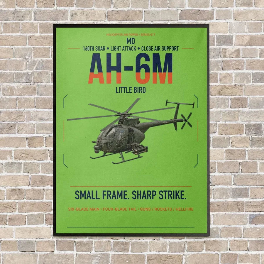 MD AH-6M Little Bird vertical canvas print - framed - light green background
