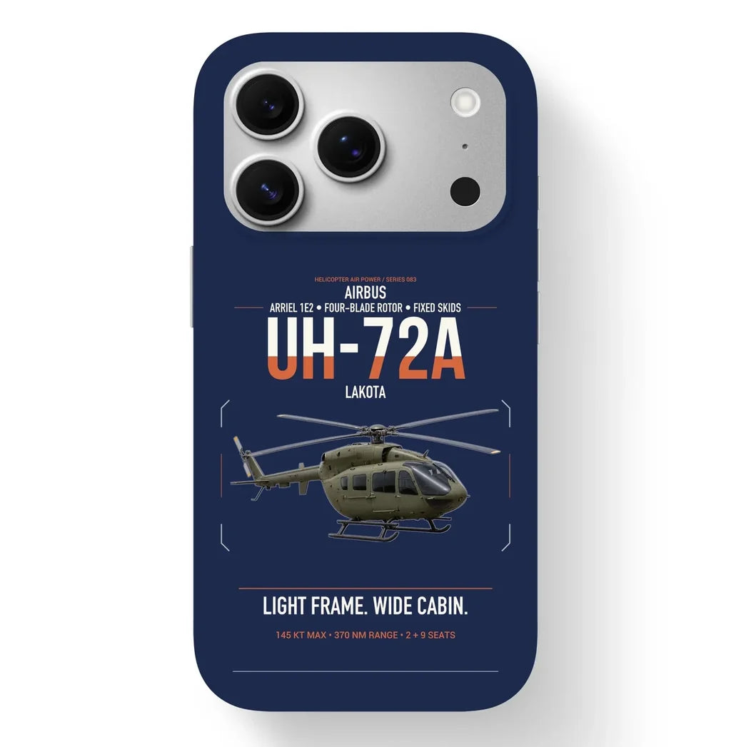 Airbus UH-72A Lakota design on navy blue magsafe iphone case, for iPhone 17 Pro