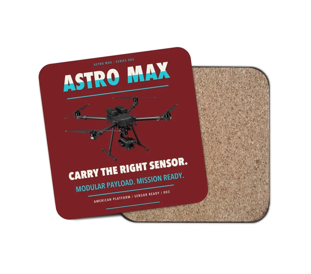 Freefly Astro Max design on dark red 1 piece coaster