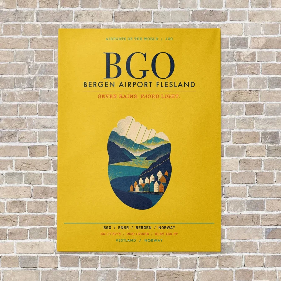 Bergen Airport Flesland BGO vertical canvas print - no frame - yellow background