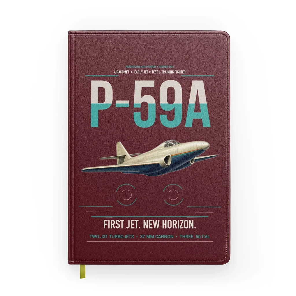P-59A Airacomet design on dark red notebook