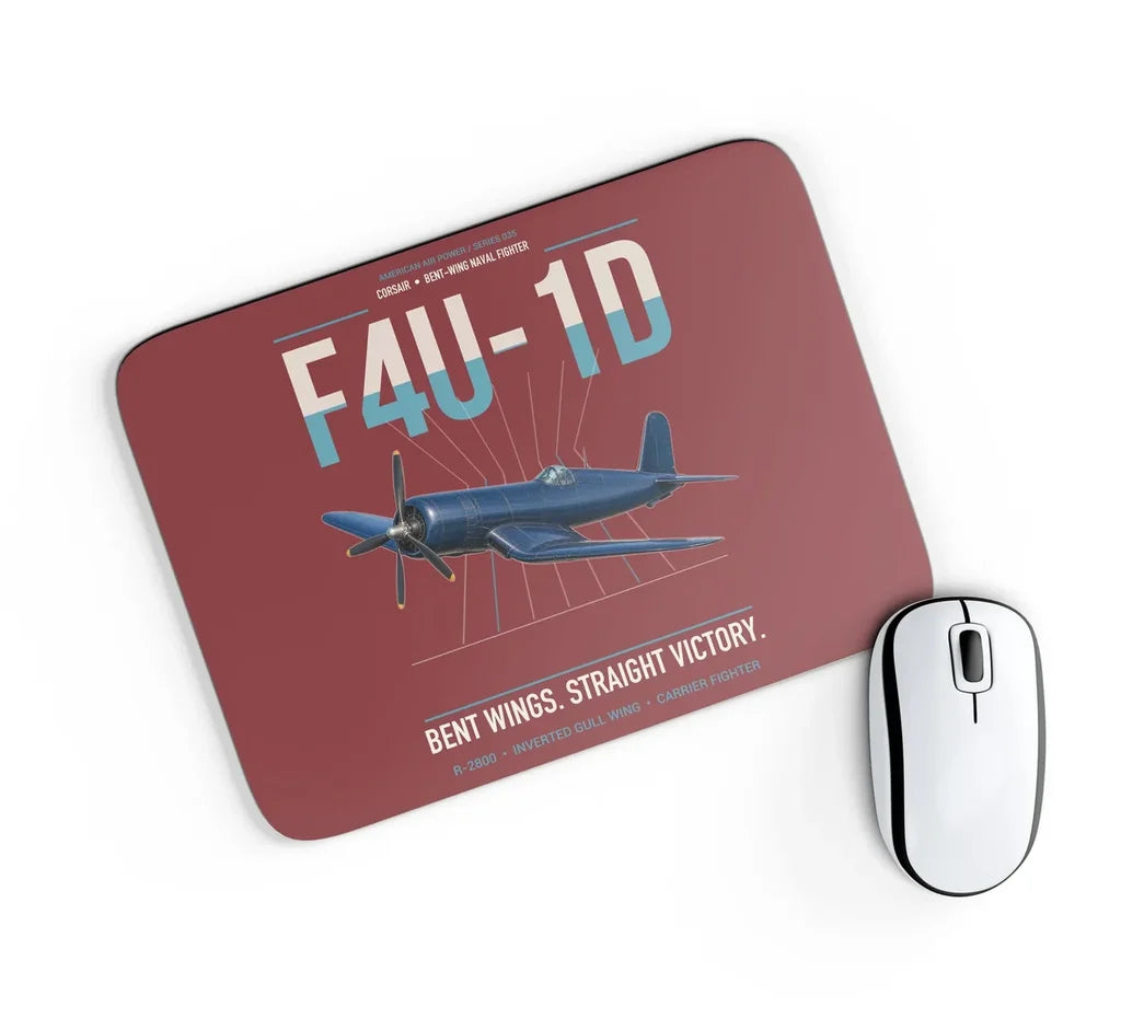 F4U-1D Corsair design on dark red rectangle mouse pad