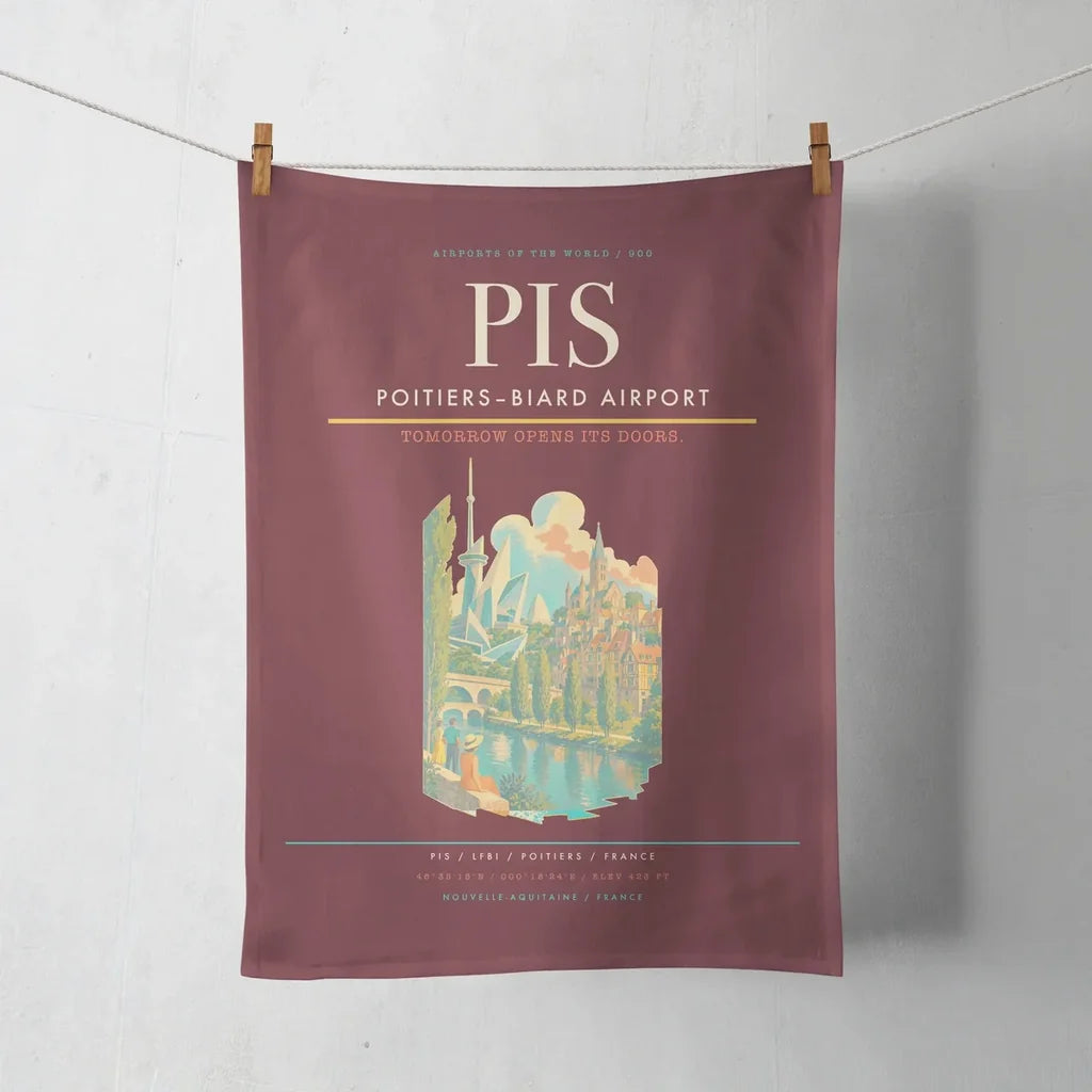 Poitiers–Biard Airport (PIS) design on dark red towel