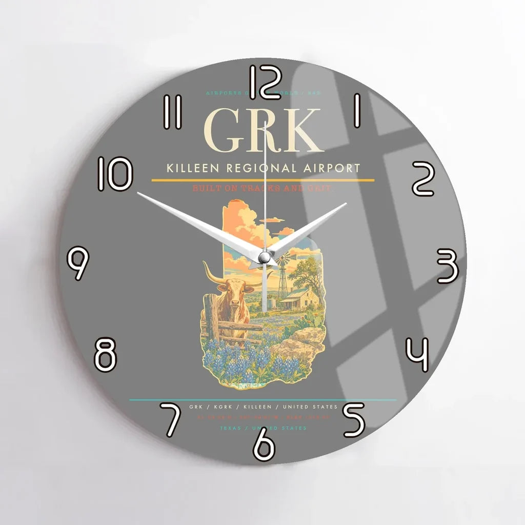 Killeen Regional Airport (GRK) design on gray no frame wall clock