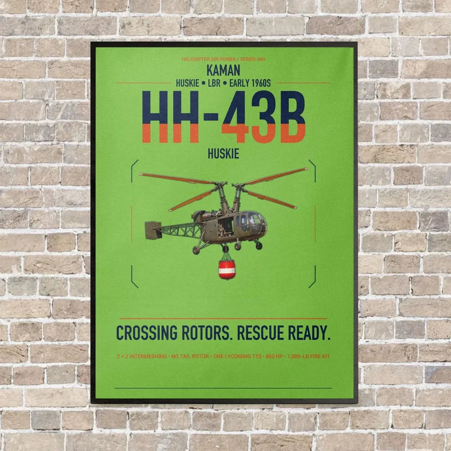 Kaman HH-43B Huskie vertical canvas print - framed - light green background