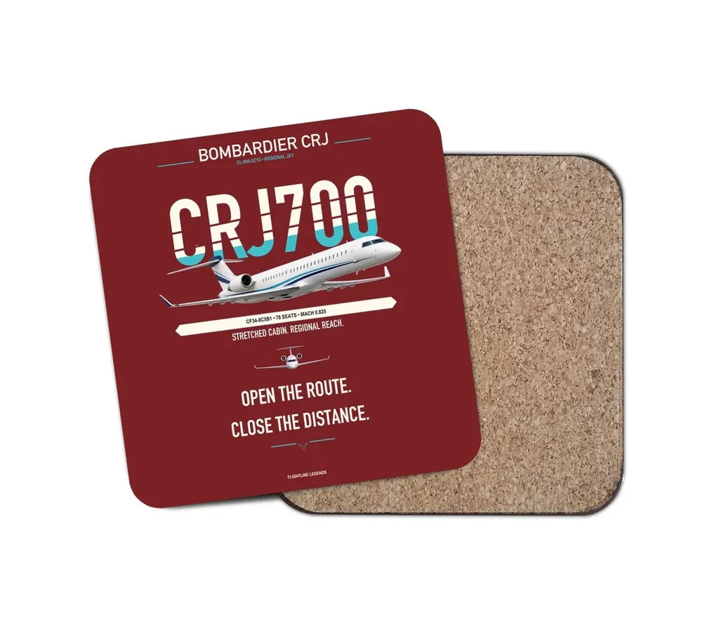 Bombardier CRJ700 design on dark red 1 piece coaster