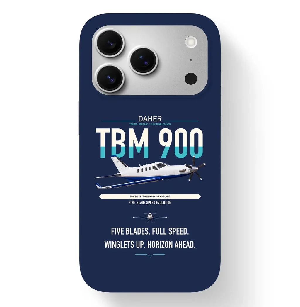 Daher TBM 900 design on navy blue magsafe iphone case, for iPhone 17 Pro