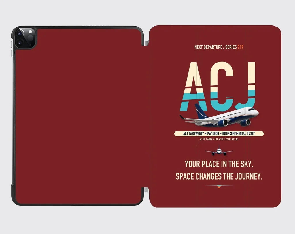 Airbus ACJ TwoTwenty design on dark red ipad tablet case