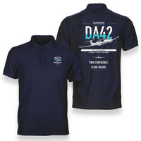 Thumbnail for Diamond DA42-VI design on navy blue double-side polo t-shirt, double-side print