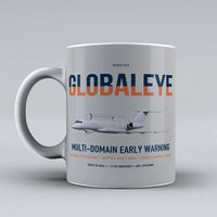 Thumbnail for Saab GlobalEye design on light gray ceramic mug, double-side print