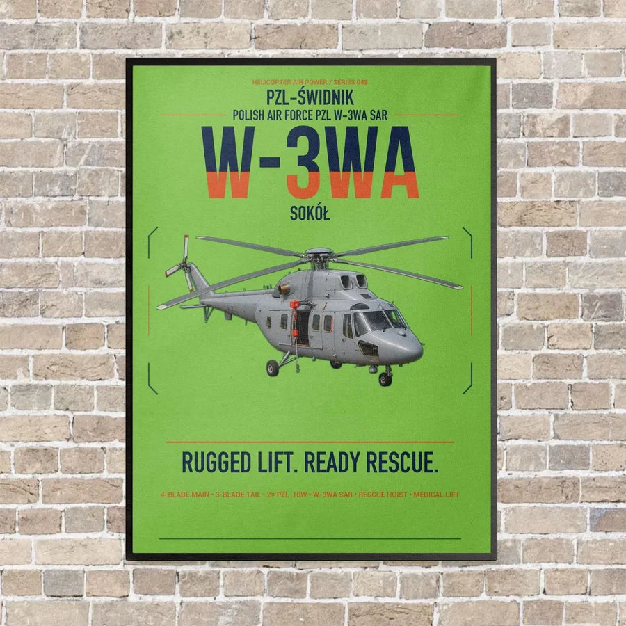PZL-Świdnik W-3WA Sokół vertical canvas print - framed - light green background