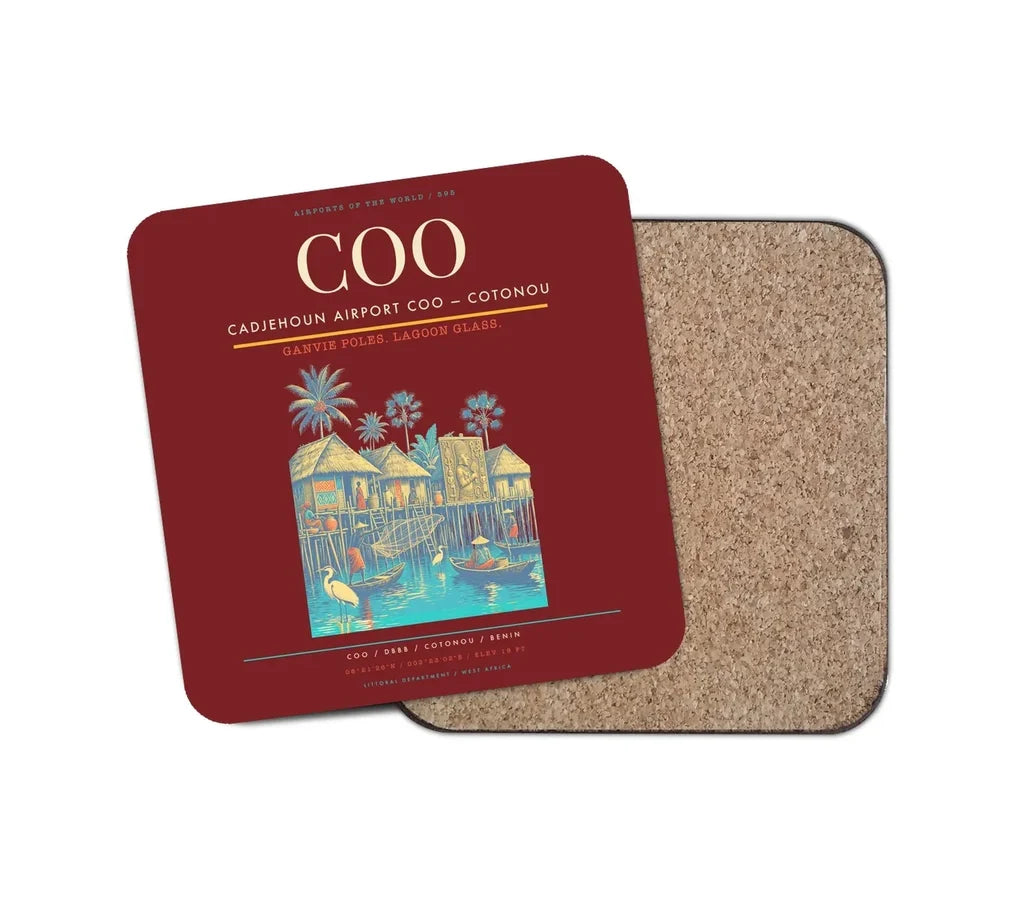 Cadjehoun Airport (COO) design on dark red 1 piece coaster