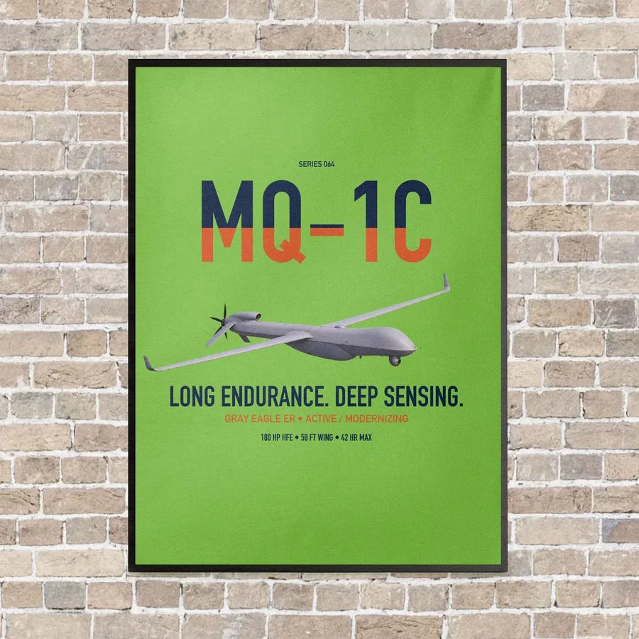 MQ-1C Gray Eagle ER vertical canvas print - framed - light green background