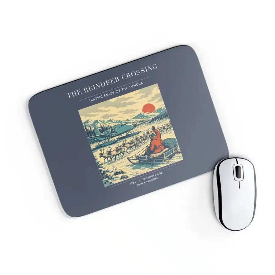 VINTAGE G4350 - The Reindeer Crossing - Designed Mouse Pads design on navyblue rectangle