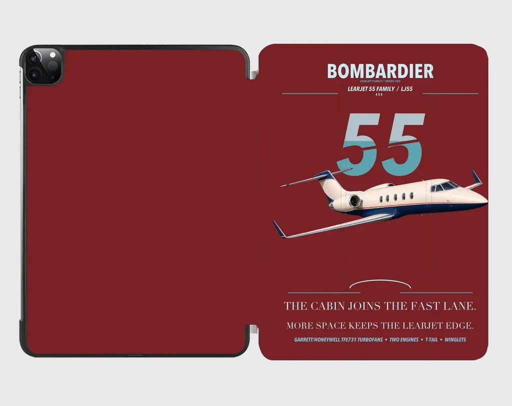 Bombardier Learjet 55 design on dark red ipad tablet case