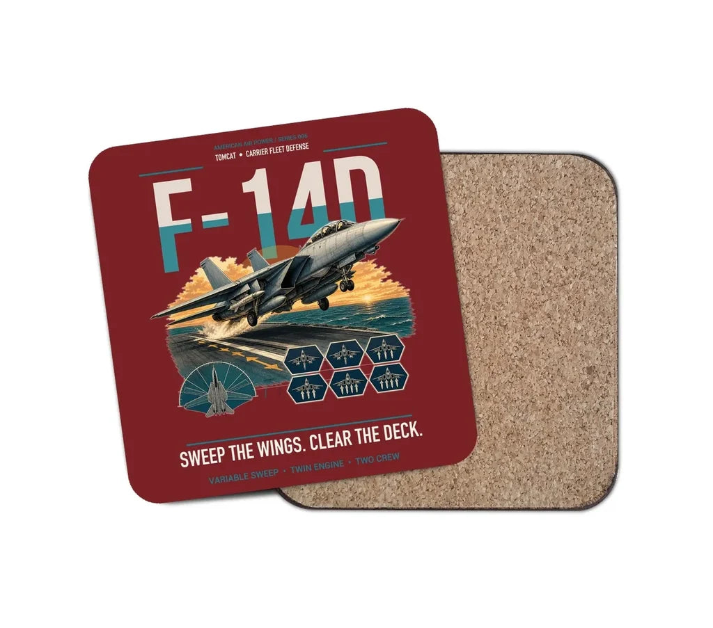 F-14D Tomcat design on dark red 1 piece coaster
