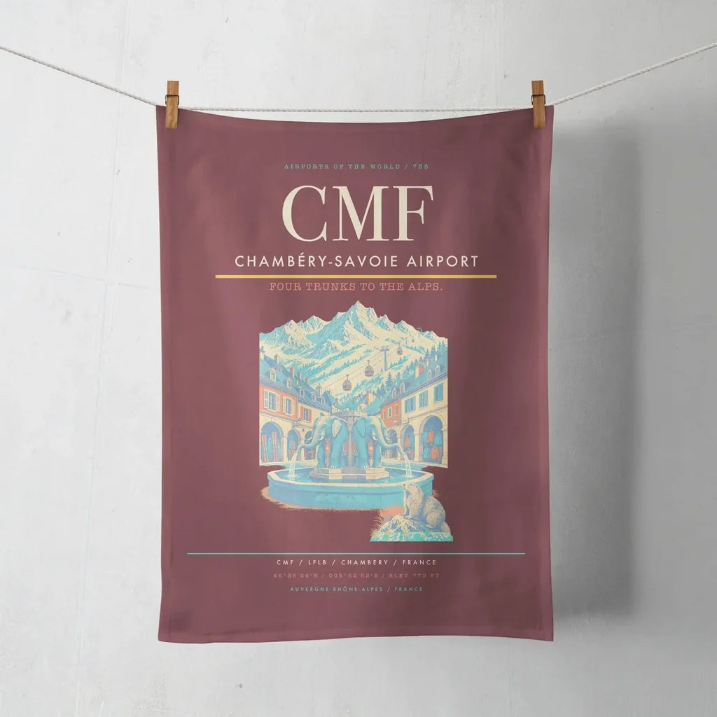 Chambéry-Savoie Airport (CMF) design on dark red towel
