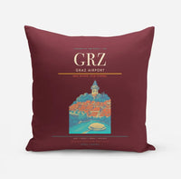 Thumbnail for Graz Airport (GRZ) design on dark red pillow