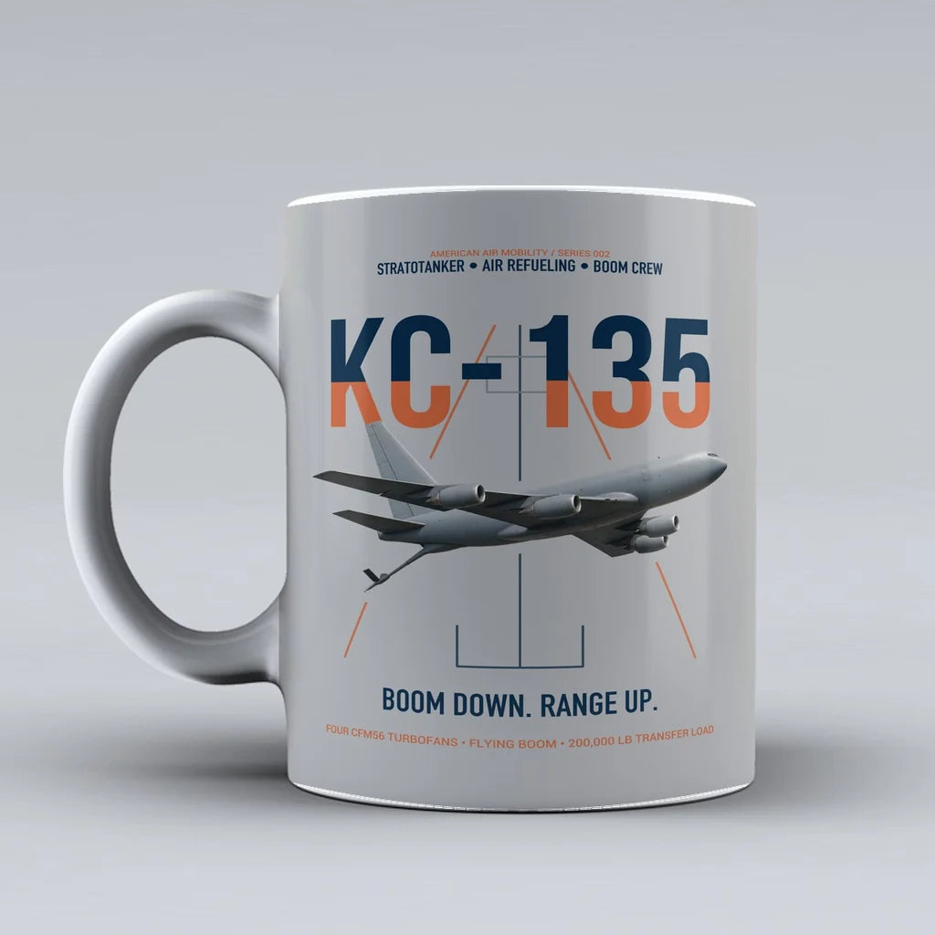 KC-135 STRATOTANKER design on light gray ceramic mug, double-side print
