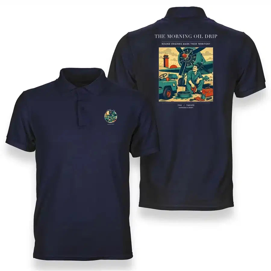 VINTAGE G4266 - The Morning Oil Drip - Double-Side Polo T-Shirt design on navyblue