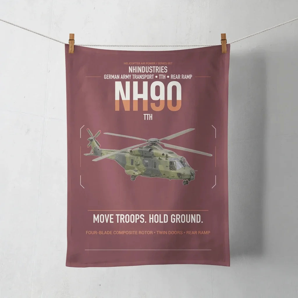 NHIndustries NH90 TTH design on dark red towel