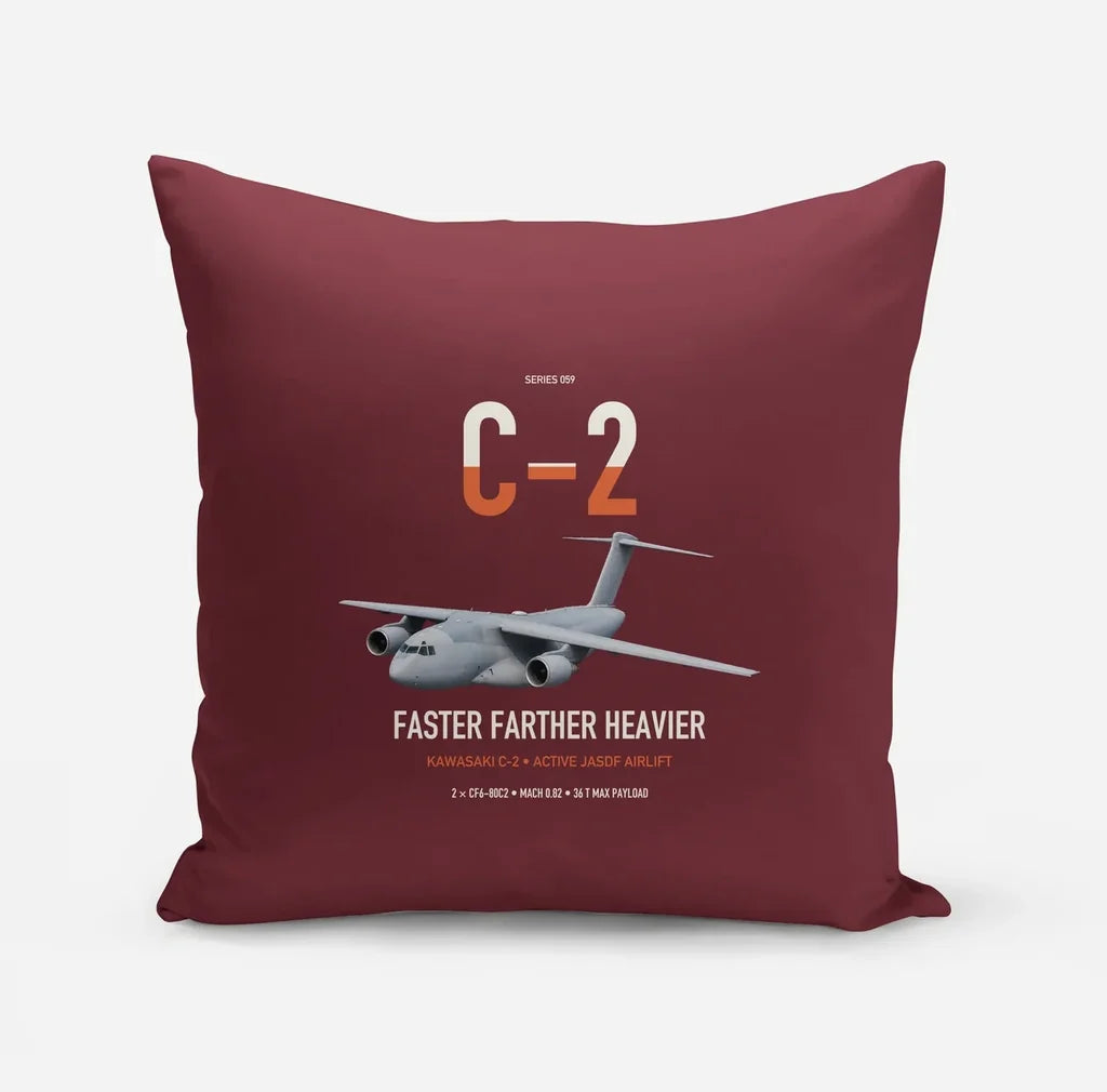 Kawasaki C-2 design on dark red pillow