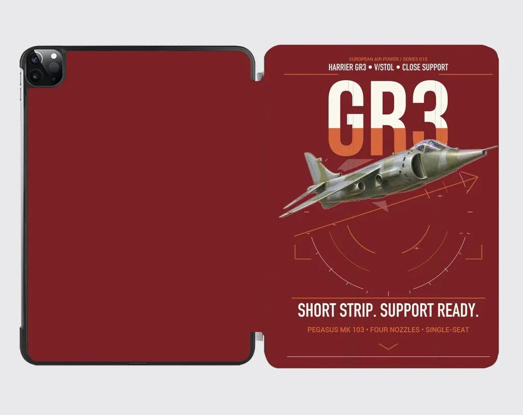 Hawker Siddeley Harrier GR3 design on dark red ipad tablet case