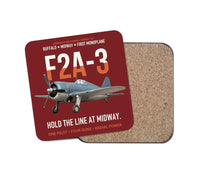 Thumbnail for F2A-3 Buffalo Hold the Line at Midway design on dark red 1 piece coaster