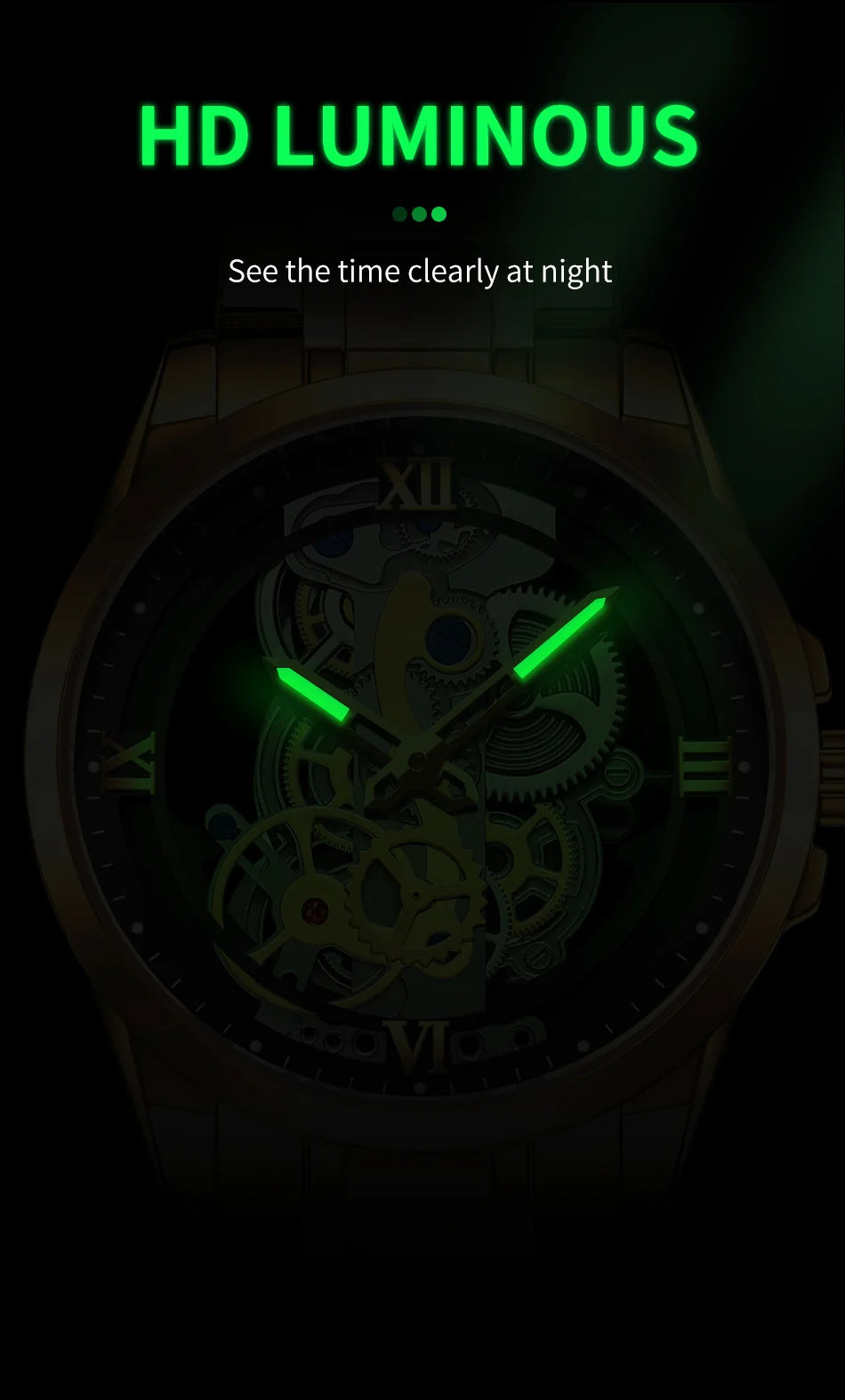 Stylish watch with Night Light Skeleton Quartz Wristwatch on the dial — view 14