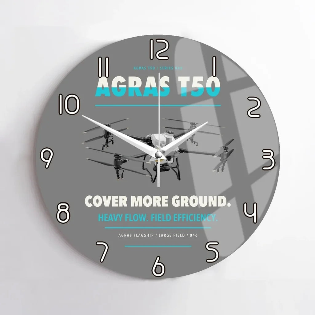 DJI Agras T50 design on gray no frame wall clock