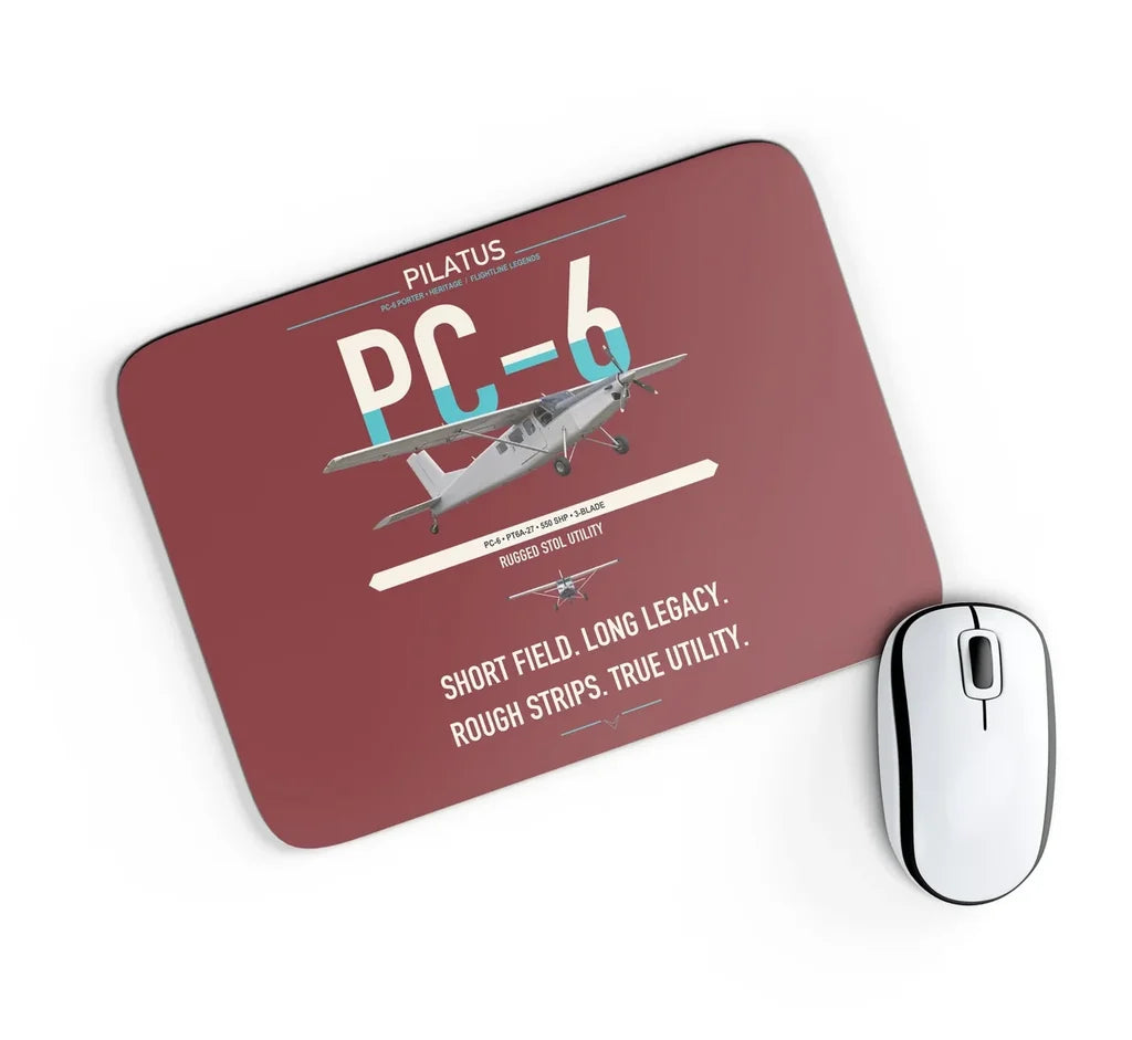 Pilatus PC-6 Porter design on dark red rectangle mouse pad