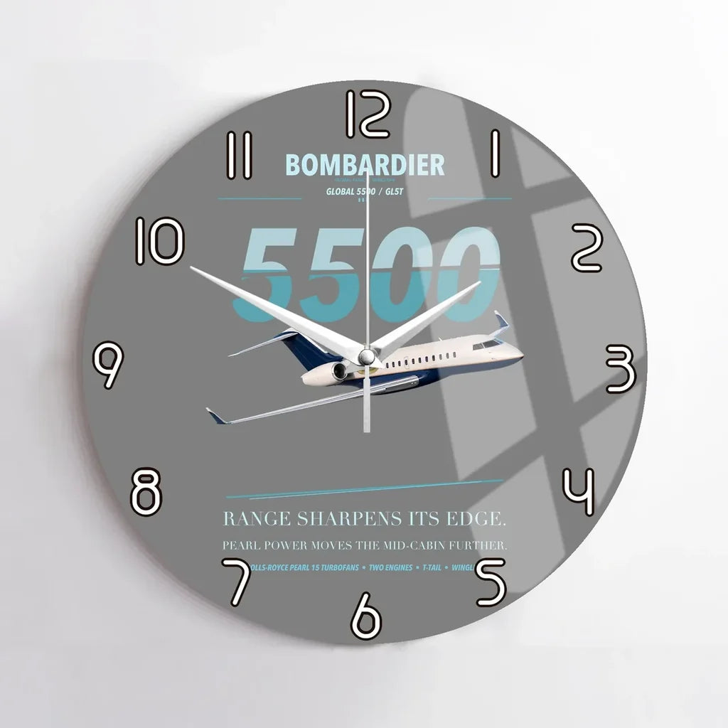 Bombardier Global 5500 design on gray no frame wall clock