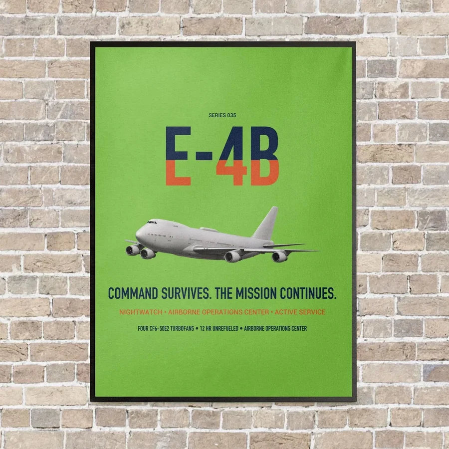 E-4B Nightwatch vertical canvas print - framed - light green background