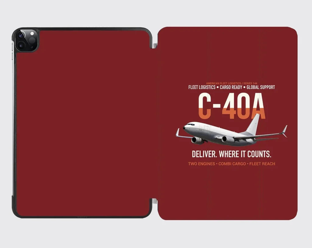 C-40A Clipper Fleet Logistics Ready design on dark red ipad tablet case