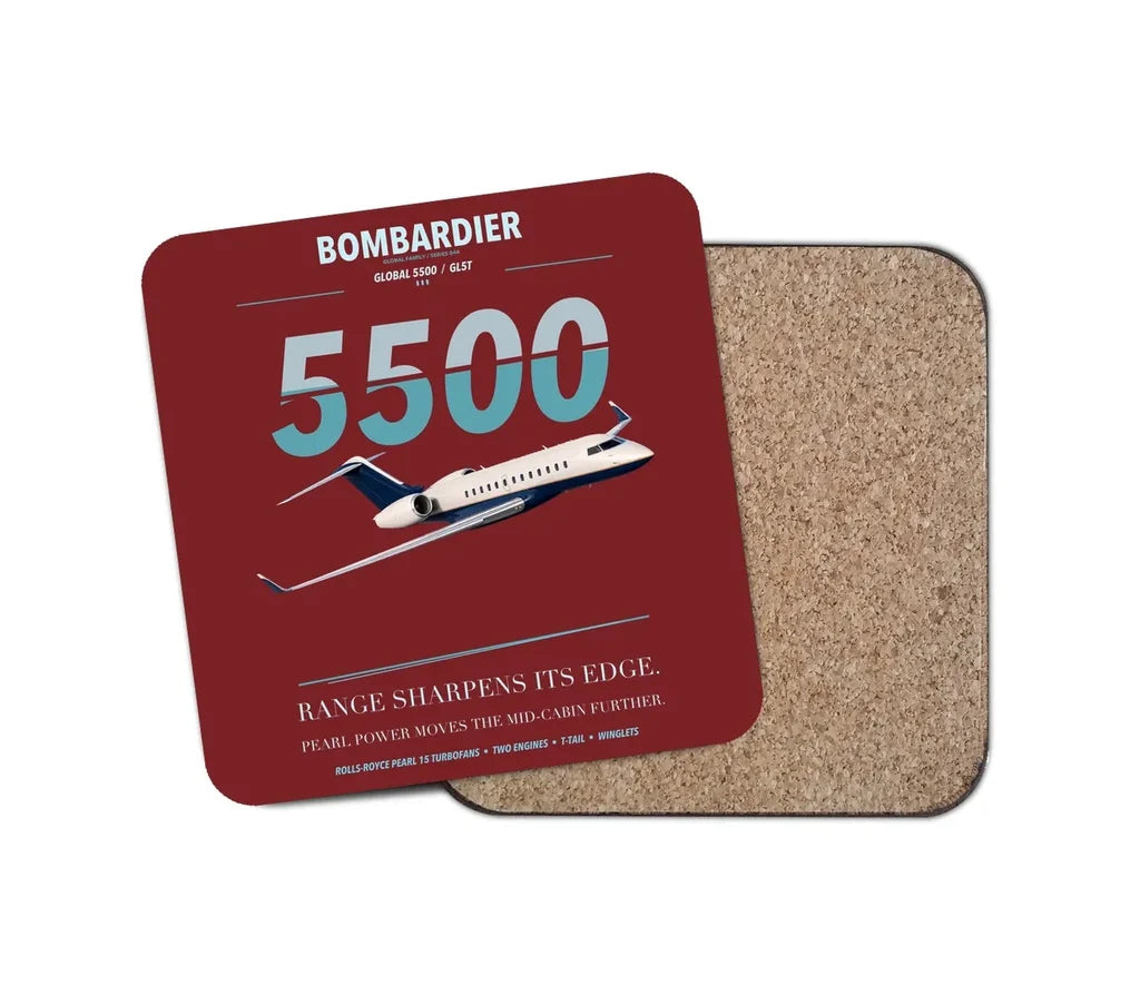 Bombardier Global 5500 design on dark red 1 piece coaster