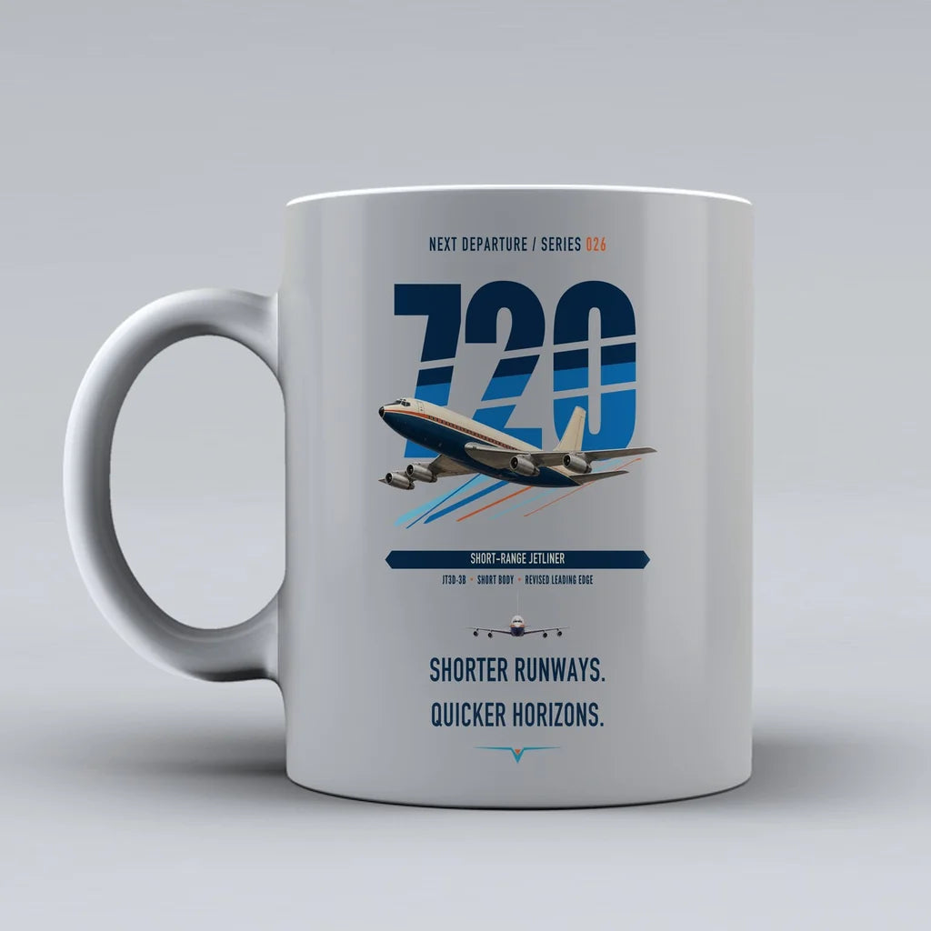 Boeing 720B double-side print on light gray ceramic mug