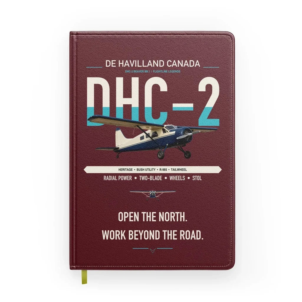 DHC-2 Beaver Mk I design on dark red notebook