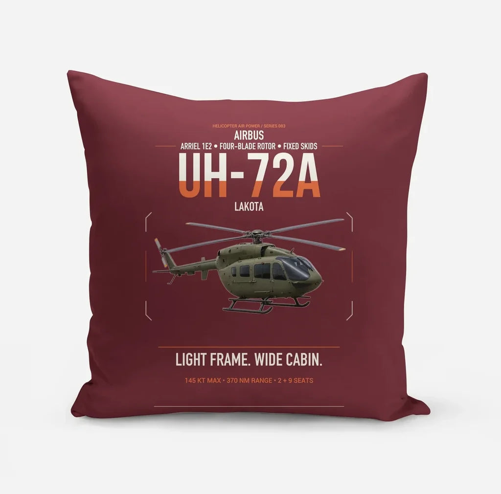Airbus UH-72A Lakota design on dark red pillow
