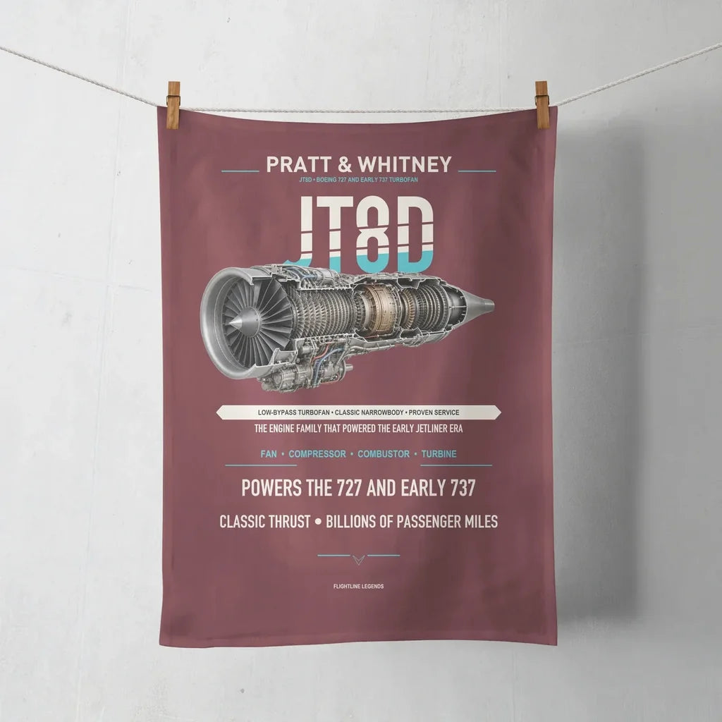 JT8D design on dark red towel