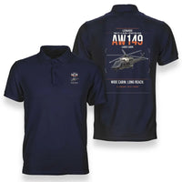 Thumbnail for Leonardo AW149 design on navy blue double-side polo t-shirt, double-side print