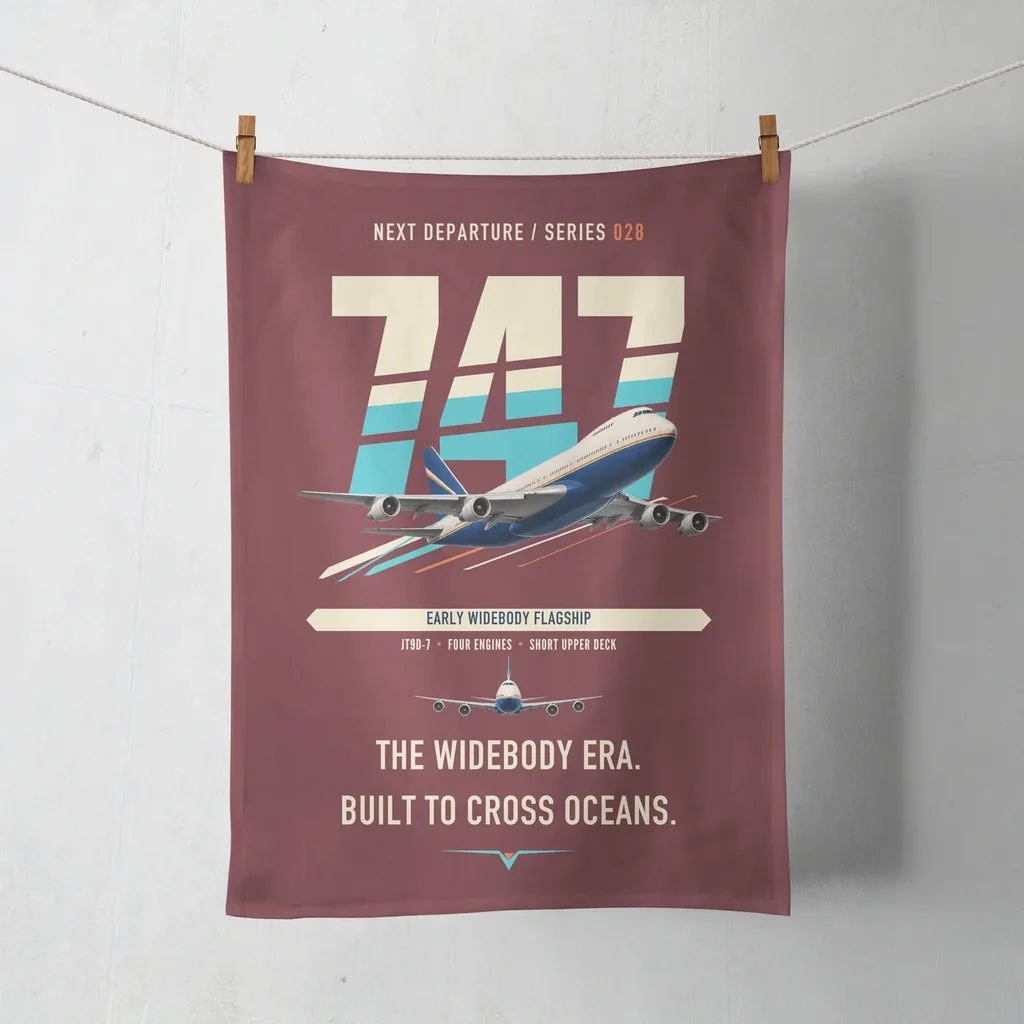 Boeing 747-200B design on dark red towel