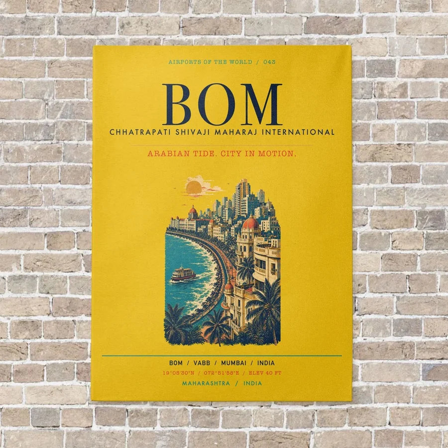 Chhatrapati Shivaji Maharaj International Airport Mumbai BOM vertical canvas print - no frame - yellow background