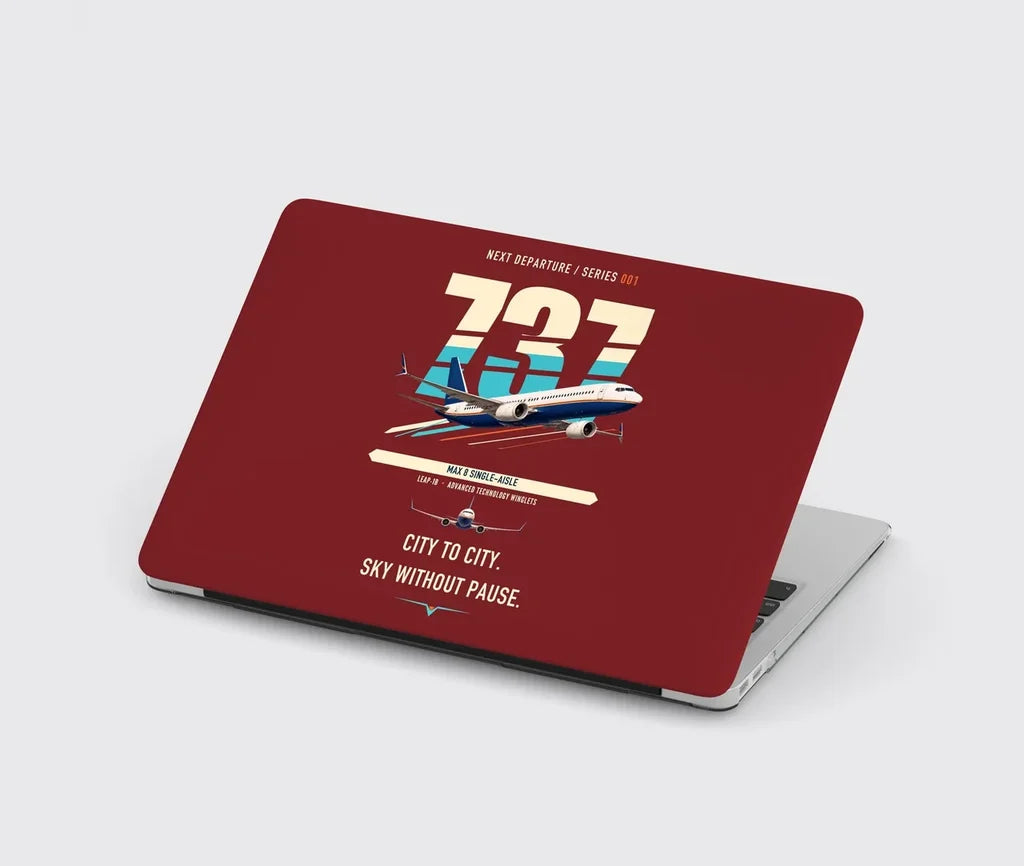 Boeing 737 MAX 8 design on dark red MacBook case