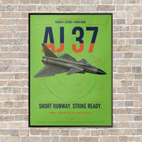 Thumbnail for Saab AJ 37 Viggen vertical canvas print - framed - light green background