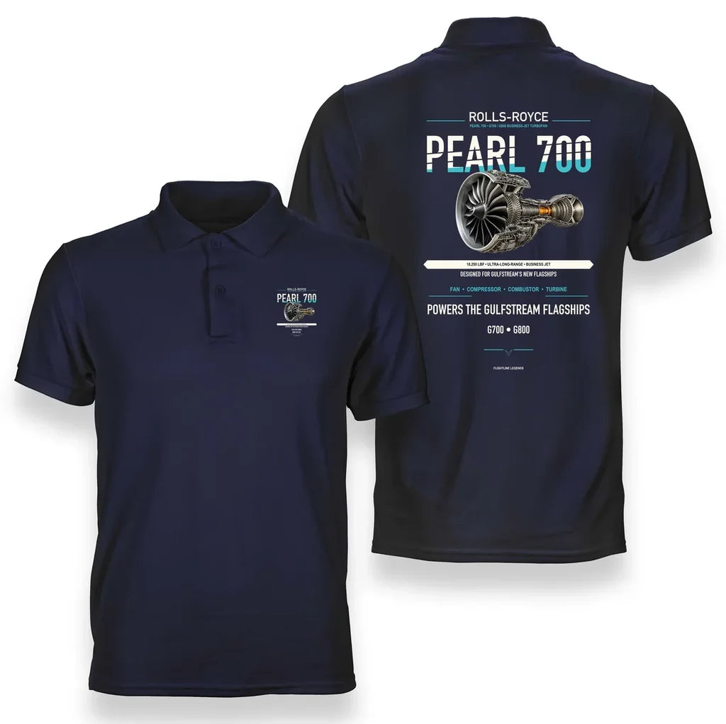 PEARL 700 design on navy blue polo
