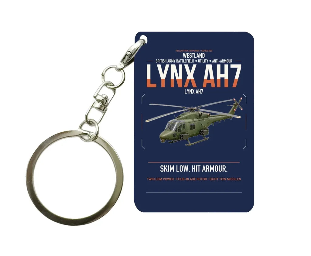 Westland Lynx AH7 design on navy blue designed key chain, double-side print