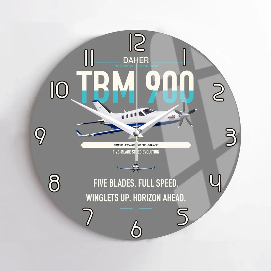 Daher TBM 900 design on gray no frame wall clock