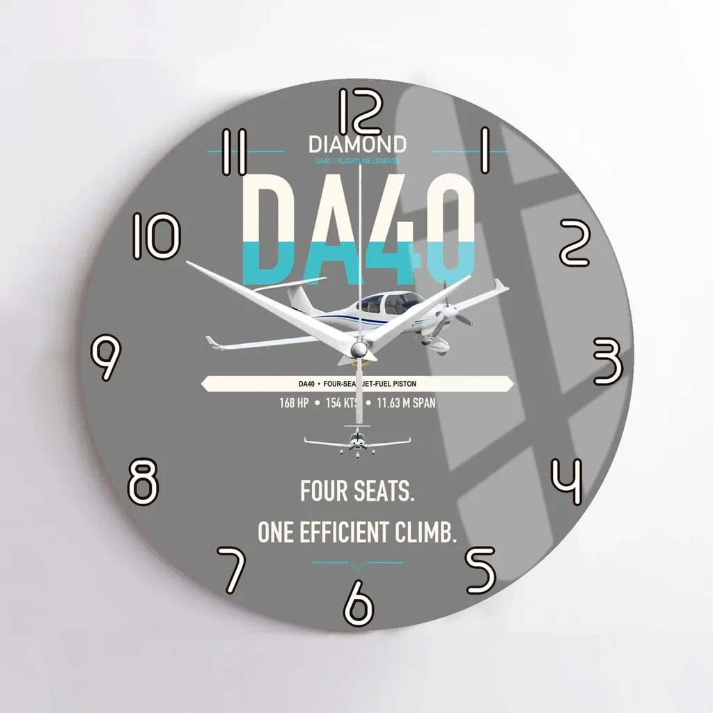 Diamond DA40 design on gray no frame wall clock