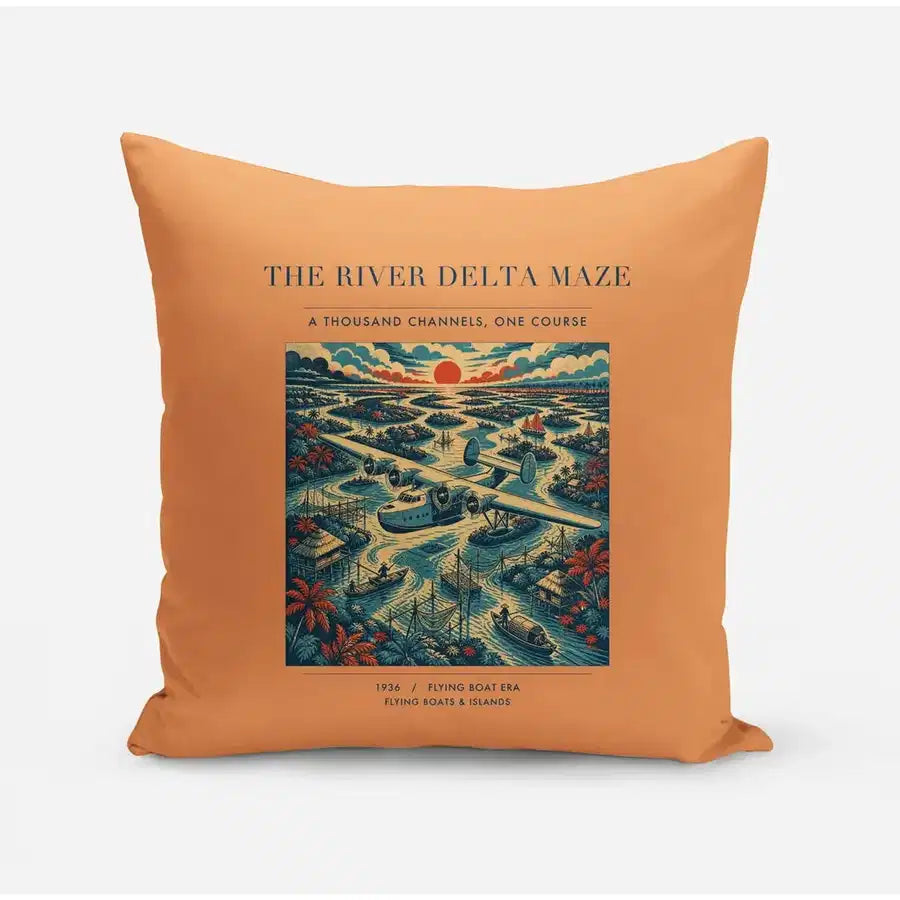 VINTAGE G4274 - The River Delta Maze - Designed Pillows design on orange